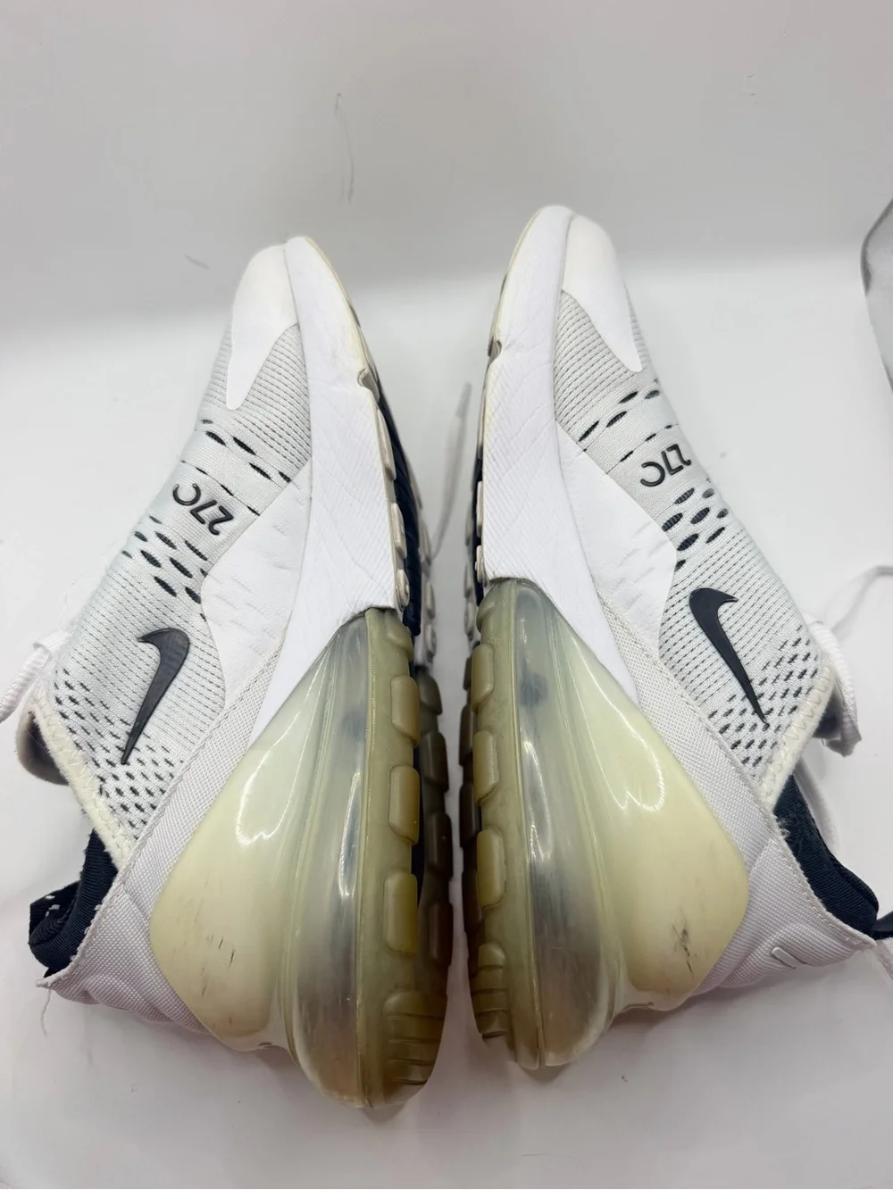 Nike White & Black Air Max 270 Sneakers with Yellowed Heel